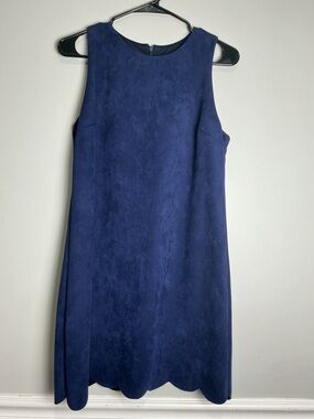 Aqua Navy Sleeveless Scalloped-Hem Mini Dress